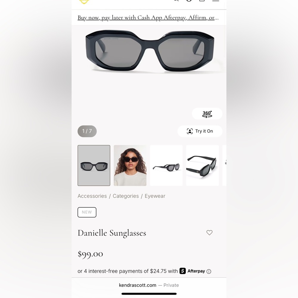 Brand NEW, Kendra Scott Black Rectangular Sunglasses, Danielle sunglasses - Picture 7 of 7